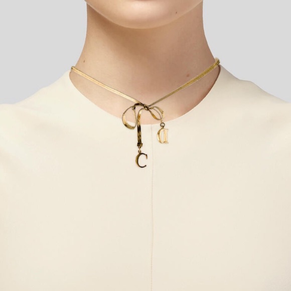 Dior: Gold Plated Bow Ribbon CD Choker Necklace - Picture 2 of 13